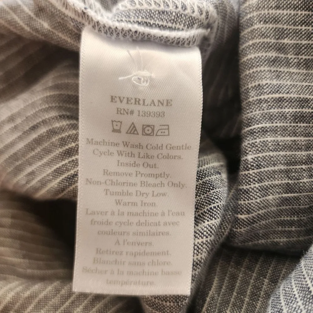 EVERLANE Button-Front Linen Striped‎ Jumpsuit Size 8 Blue and White 111